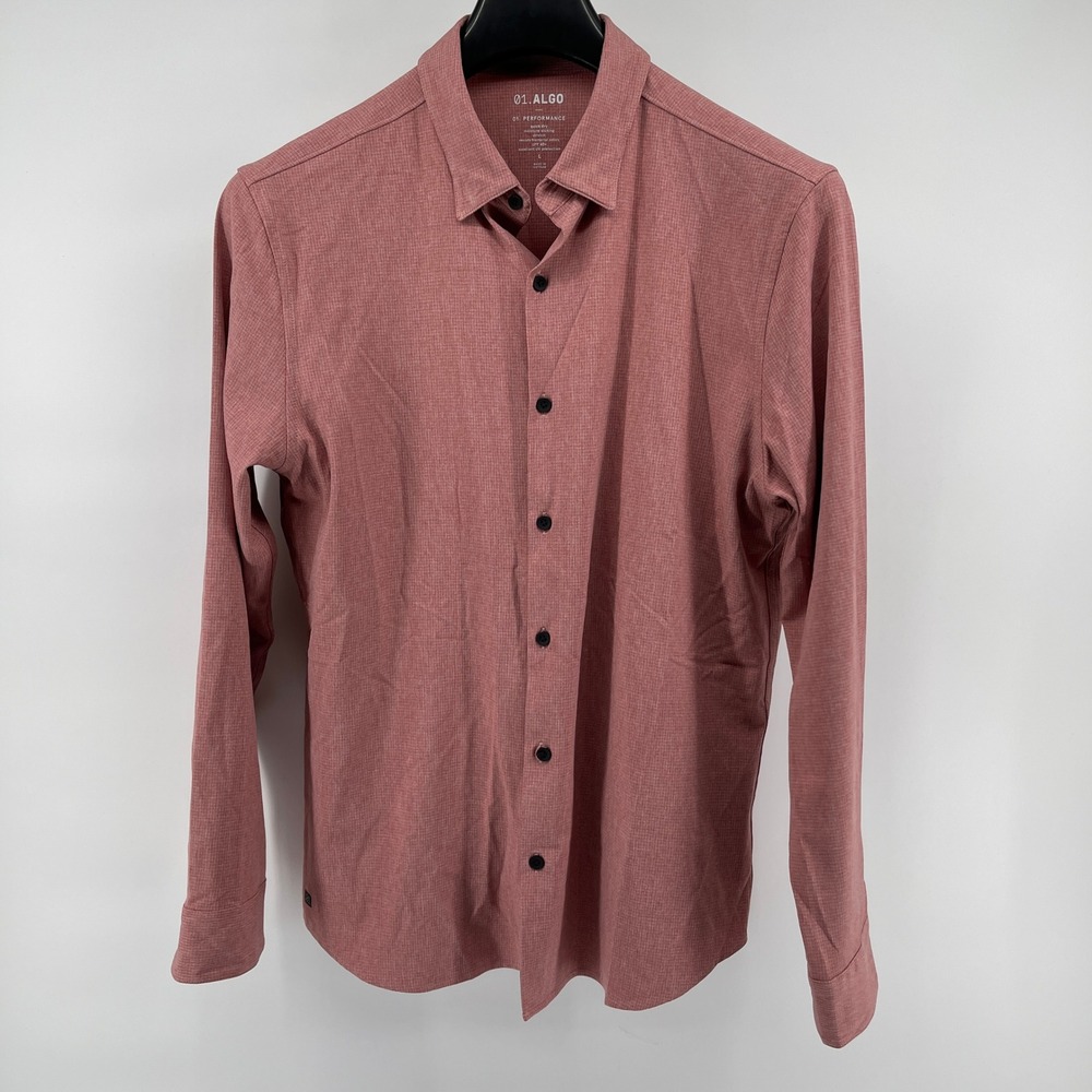 01.ALGO Shirt Mens Large Red Performance Quick Dry Stretch Long Sleeve Button Up